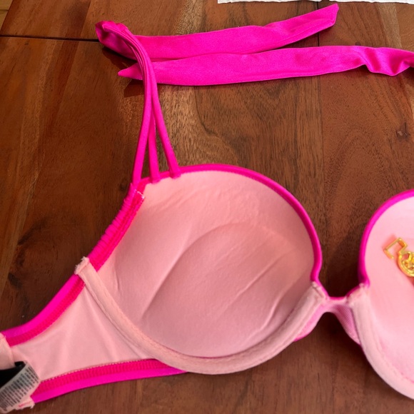 Victoria’s Secret Bombshell Push-Up Bikini Top VS swim 32B hot pink halter - Picture 7 of 9